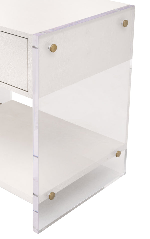 Essentials for Living Sonia Shagreen 1-Drawer Nightstand Pearl Shagreen, Lucite, Brushed Brass