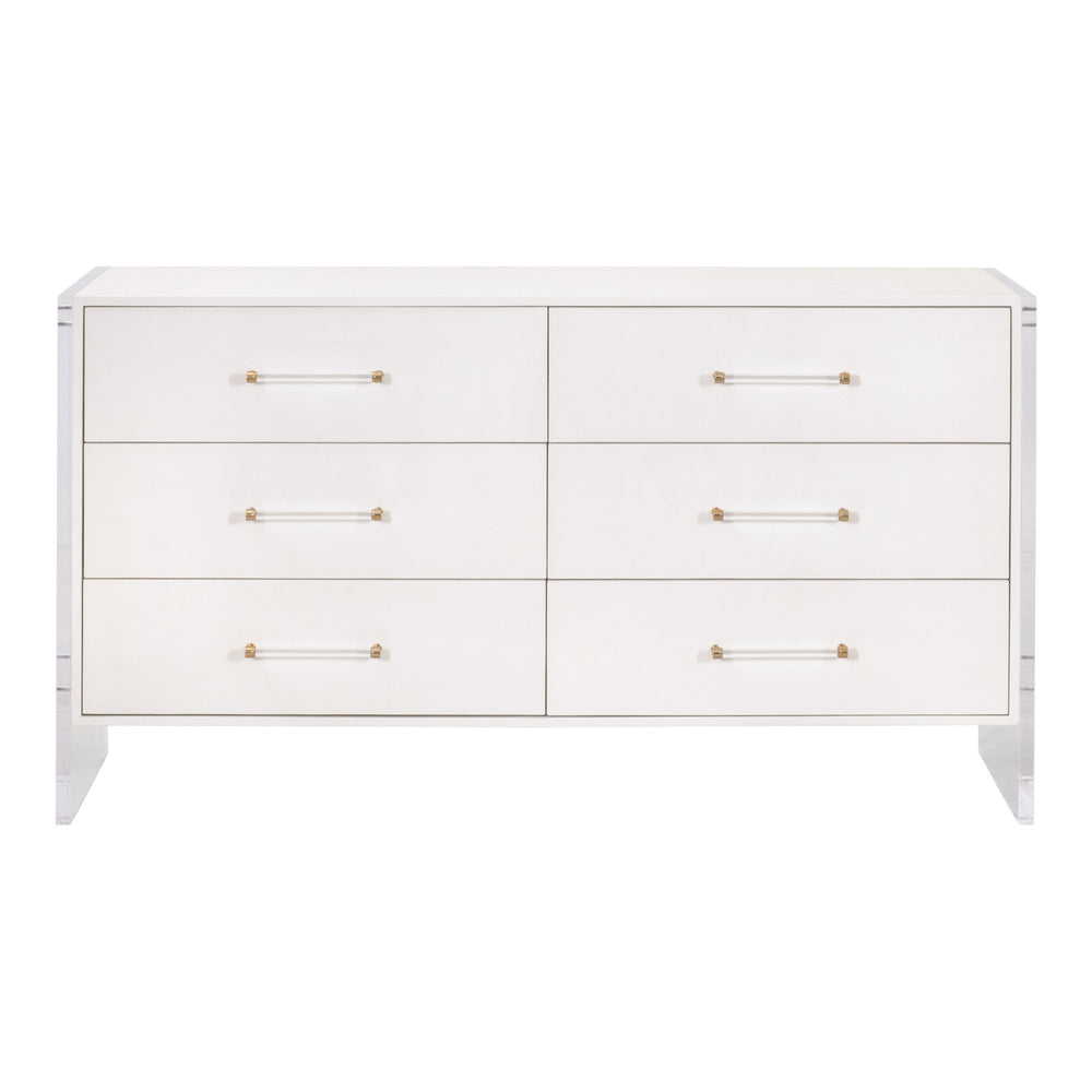 Essentials for Living Sonia Shagreen 6-Drawer Double Dresser Pearl Shagreen, Lucite, Brushed Brass