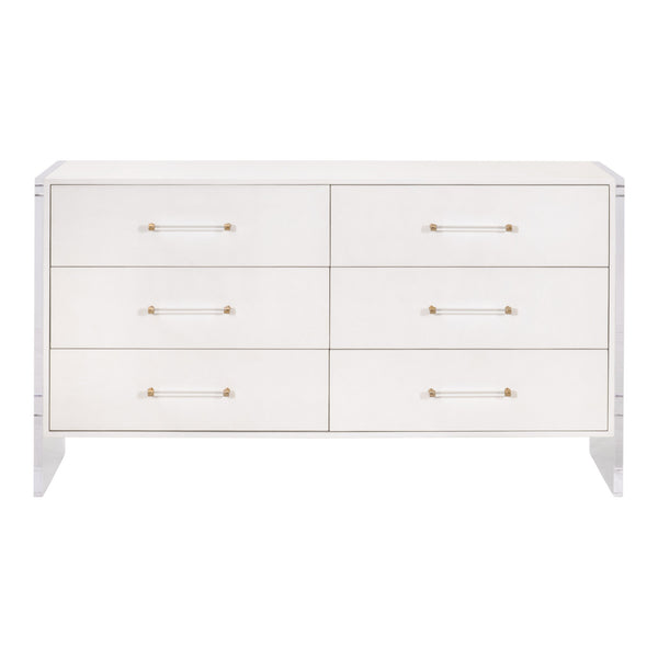 Essentials for Living Sonia Shagreen 6-Drawer Double Dresser Pearl Shagreen, Lucite, Brushed Brass