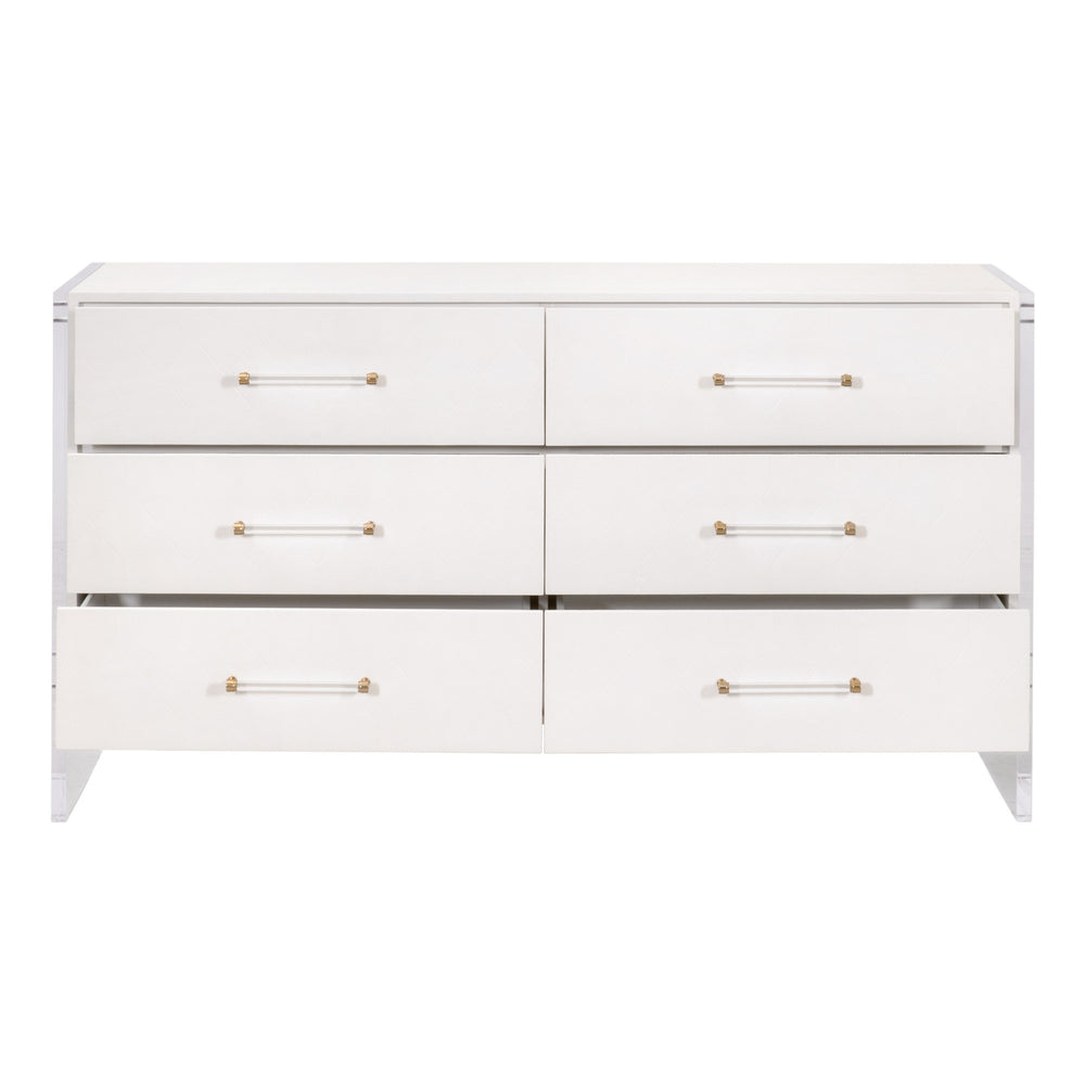 Essentials for Living Sonia Shagreen 6-Drawer Double Dresser Pearl Shagreen, Lucite, Brushed Brass