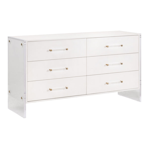 Essentials for Living Sonia Shagreen 6-Drawer Double Dresser Pearl Shagreen, Lucite, Brushed Brass