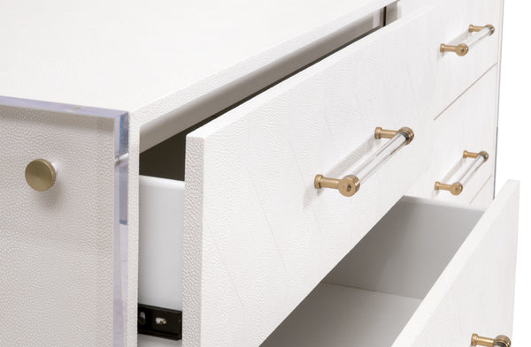 Essentials for Living Sonia Shagreen 6-Drawer Double Dresser Pearl Shagreen, Lucite, Brushed Brass