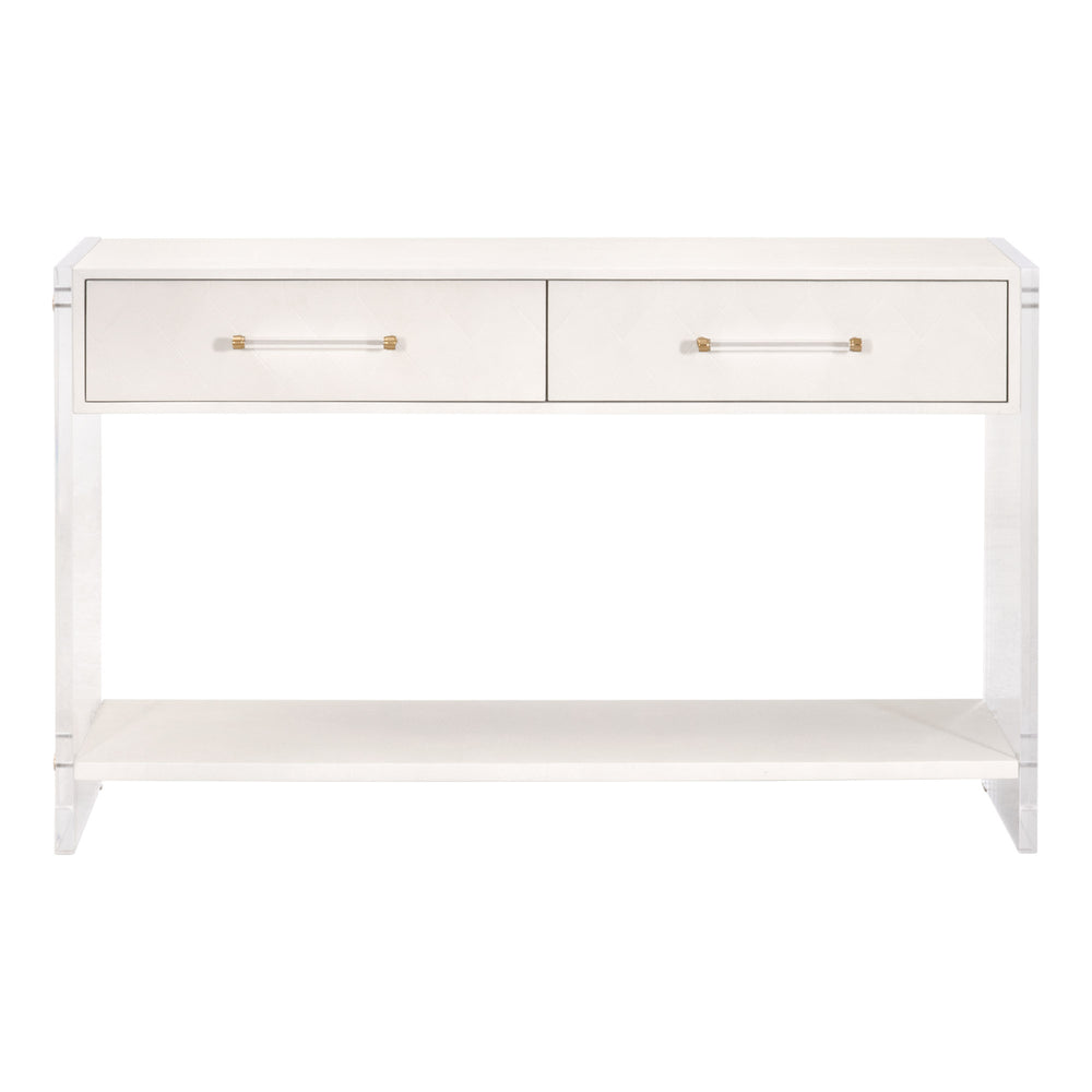 Essentials for Living Sonia Shagreen Console Table 6111.PRL-SHG/BBRS Pearl Shagreen, Lucite, Brushed Brass