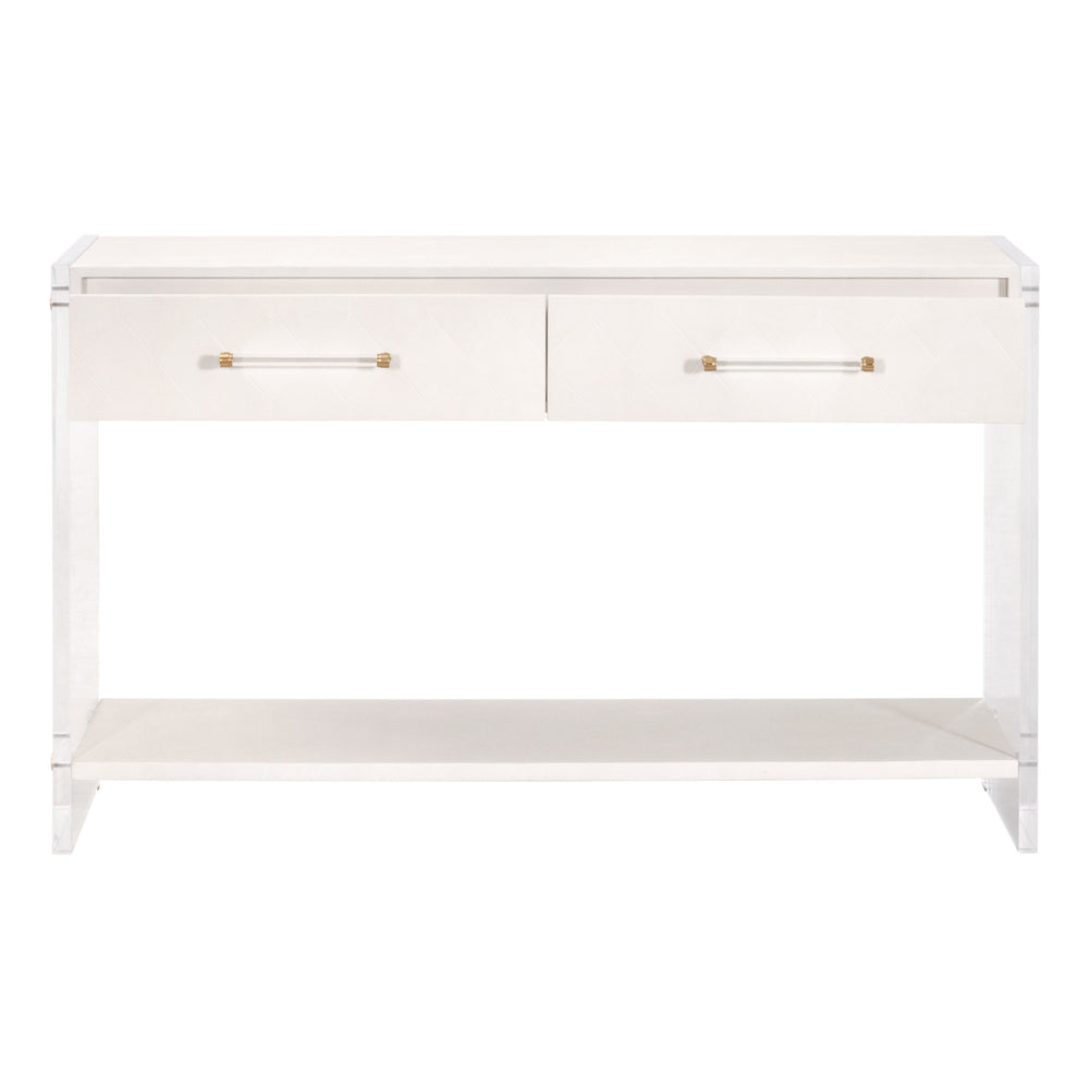 Essentials for Living Sonia Shagreen Console Table 6111.PRL-SHG/BBRS Pearl Shagreen, Lucite, Brushed Brass