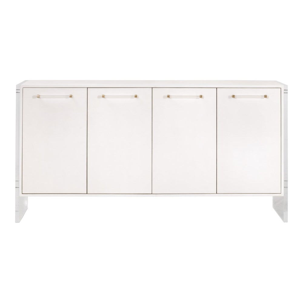 Essentials For Living Sonia Shagreen Media Sideboard: Elegant Faux Stingray Design, Modern Accents, Spacious Storage Solutions Pearl Shagreen,Lucite,Brushed Brass Faux Shagreen Resin,Solid Rubberwood,Solid Beech,Mdf,Acrylic,Metal 6110.Prl-shg/Bbrs