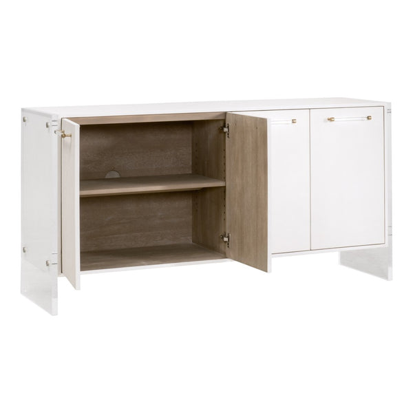 Essentials For Living Sonia Shagreen Media Sideboard: Elegant Faux Stingray Design, Modern Accents, Spacious Storage Solutions Pearl Shagreen,Lucite,Brushed Brass Faux Shagreen Resin,Solid Rubberwood,Solid Beech,Mdf,Acrylic,Metal 6110.Prl-shg/Bbrs