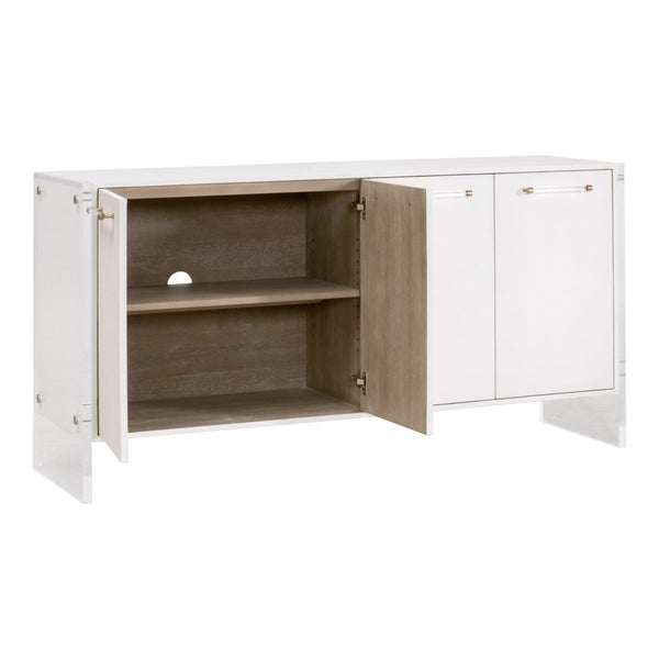 Essentials For Living Sonia Shagreen Media Sideboard: Elegant Faux Stingray Design, Modern Accents, Spacious Storage Solutions Pearl Shagreen,Lucite,Brushed Brass Faux Shagreen Resin,Solid Rubberwood,Solid Beech,Mdf,Acrylic,Metal 6110.Prl-shg/Bbrs