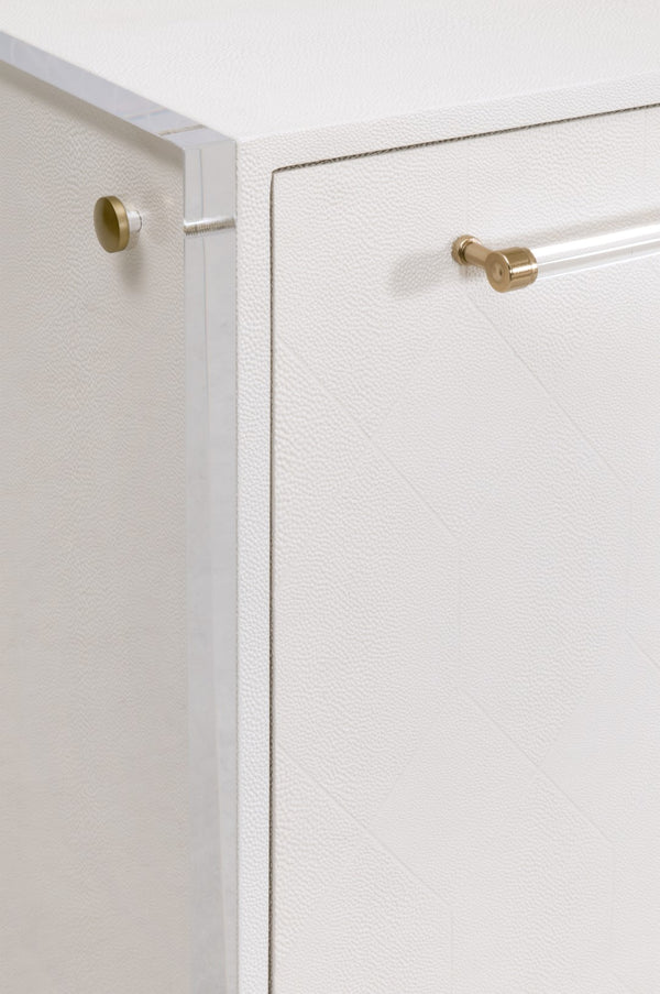 Essentials For Living Sonia Shagreen Media Sideboard: Elegant Faux Stingray Design, Modern Accents, Spacious Storage Solutions Pearl Shagreen,Lucite,Brushed Brass Faux Shagreen Resin,Solid Rubberwood,Solid Beech,Mdf,Acrylic,Metal 6110.Prl-shg/Bbrs