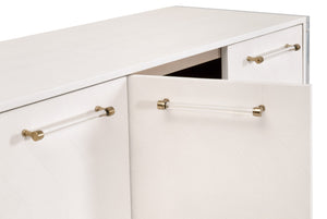 Essentials For Living Sonia Shagreen Media Sideboard: Elegant Faux Stingray Design, Modern Accents, Spacious Storage Solutions Pearl Shagreen,Lucite,Brushed Brass Faux Shagreen Resin,Solid Rubberwood,Solid Beech,Mdf,Acrylic,Metal 6110.Prl-shg/Bbrs