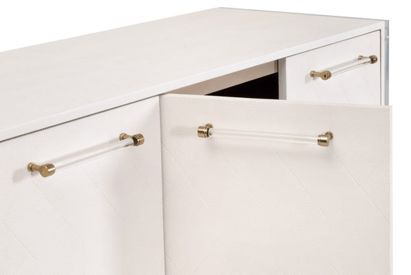 Essentials For Living Sonia Shagreen Media Sideboard: Elegant Faux Stingray Design, Modern Accents, Spacious Storage Solutions Pearl Shagreen,Lucite,Brushed Brass Faux Shagreen Resin,Solid Rubberwood,Solid Beech,Mdf,Acrylic,Metal 6110.Prl-shg/Bbrs