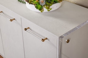 Essentials For Living Sonia Shagreen Media Sideboard: Elegant Faux Stingray Design, Modern Accents, Spacious Storage Solutions Pearl Shagreen,Lucite,Brushed Brass Faux Shagreen Resin,Solid Rubberwood,Solid Beech,Mdf,Acrylic,Metal 6110.Prl-shg/Bbrs