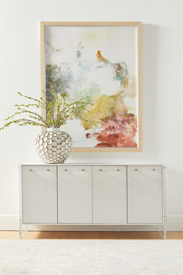 Essentials For Living Sonia Shagreen Media Sideboard: Elegant Faux Stingray Design, Modern Accents, Spacious Storage Solutions Pearl Shagreen,Lucite,Brushed Brass Faux Shagreen Resin,Solid Rubberwood,Solid Beech,Mdf,Acrylic,Metal 6110.Prl-shg/Bbrs