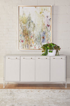 Essentials For Living Sonia Shagreen Media Sideboard: Elegant Faux Stingray Design, Modern Accents, Spacious Storage Solutions Pearl Shagreen,Lucite,Brushed Brass Faux Shagreen Resin,Solid Rubberwood,Solid Beech,Mdf,Acrylic,Metal 6110.Prl-shg/Bbrs