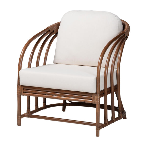 Baxton Studio Bali & Pari Stan Handcrafted Natural Rattan Lounge Chair with Removable Cushions Stan-Light Brown Rattan-Cushion-AC