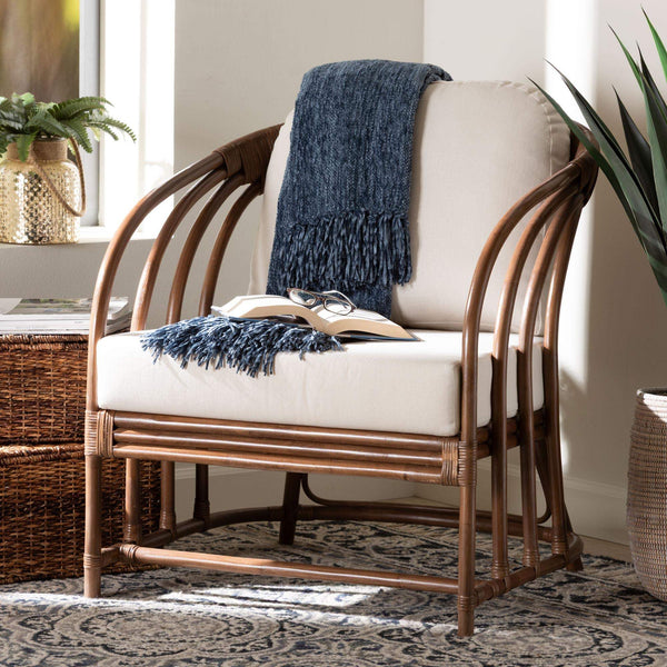 Bali & Pari Stan Handcrafted Natural Rattan Lounge Chair with Removable Cushions