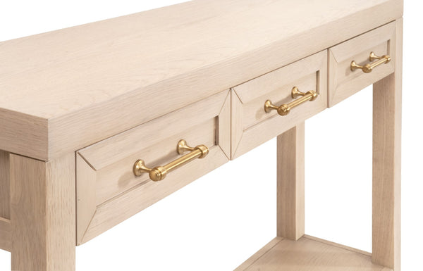 Essentials For Living Stella Narrow Console Table - Stylish Light Honey Oak Design With 3 Drawers & Shelf For Small Spaces Light Honey Oak Solid Oak Wood,Oak Veneer,Mdf,Plywood,Steel Po 6138.Lhon/Bbrs