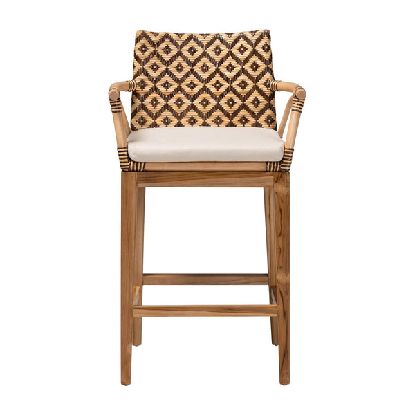 Bali & Pari Storsel Handcrafted Rattan Teak Armrest Counter Stool with Cushion