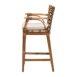 Bali & Pari Storsel Handcrafted Rattan Teak Armrest Counter Stool with Cushion