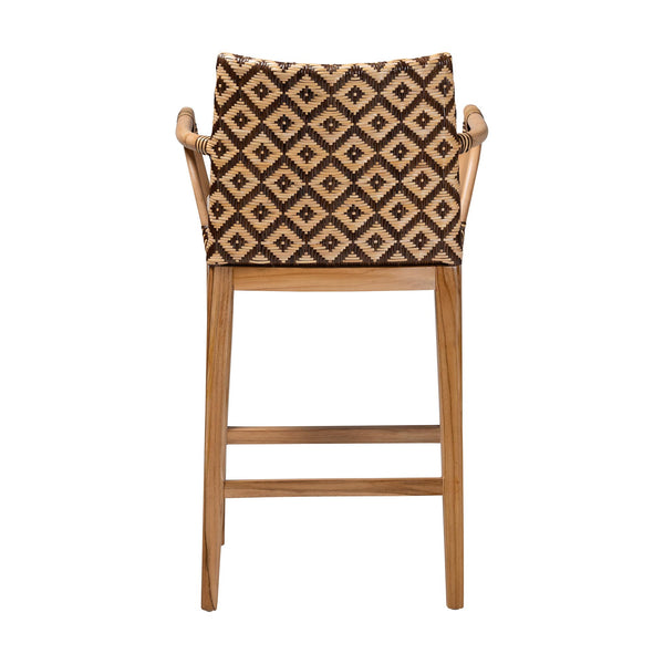 Bali & Pari Storsel Handcrafted Rattan Teak Armrest Counter Stool with Cushion