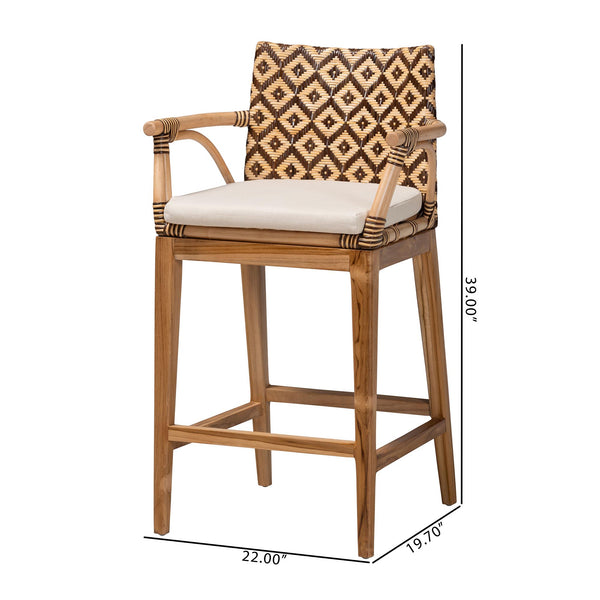 Bali & Pari Storsel Handcrafted Rattan Teak Armrest Counter Stool with Cushion