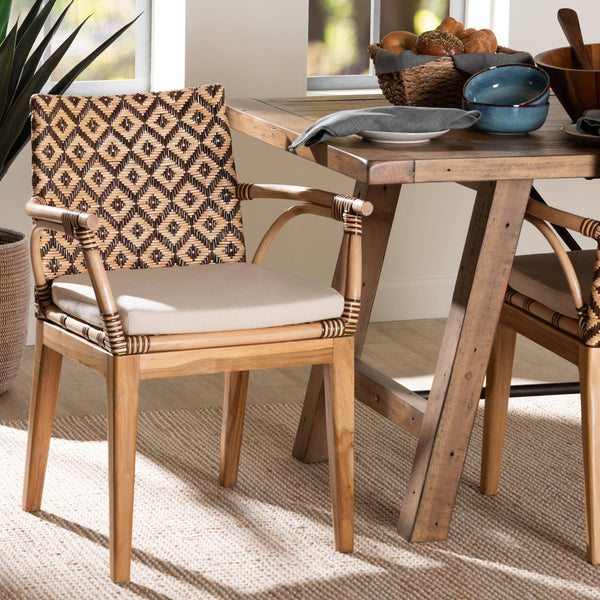 Bali & Pari Storsel Handcrafted Rattan Teak Dining Chair with Cushion Boho Coastal