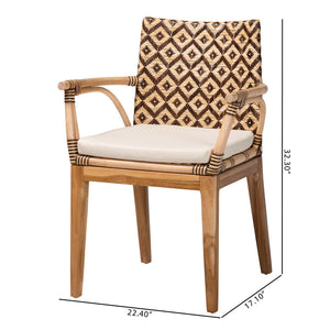 Bali & Pari Storsel Handcrafted Rattan Teak Dining Chair with Cushion Boho Coastal