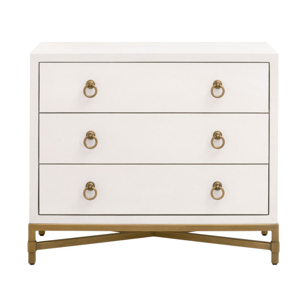 Essentials For Living Strand Shagreen 3-drawer Nightstand - Elegant Pearl White Finish With Gold Accents For Your Bedroom Pearl Shagreen,Brushed Gold Faux Shagreen Resin,Solid Acacia Wood,Plywood,Mdf,Steel Po 6120.Prl-shg/Gld
