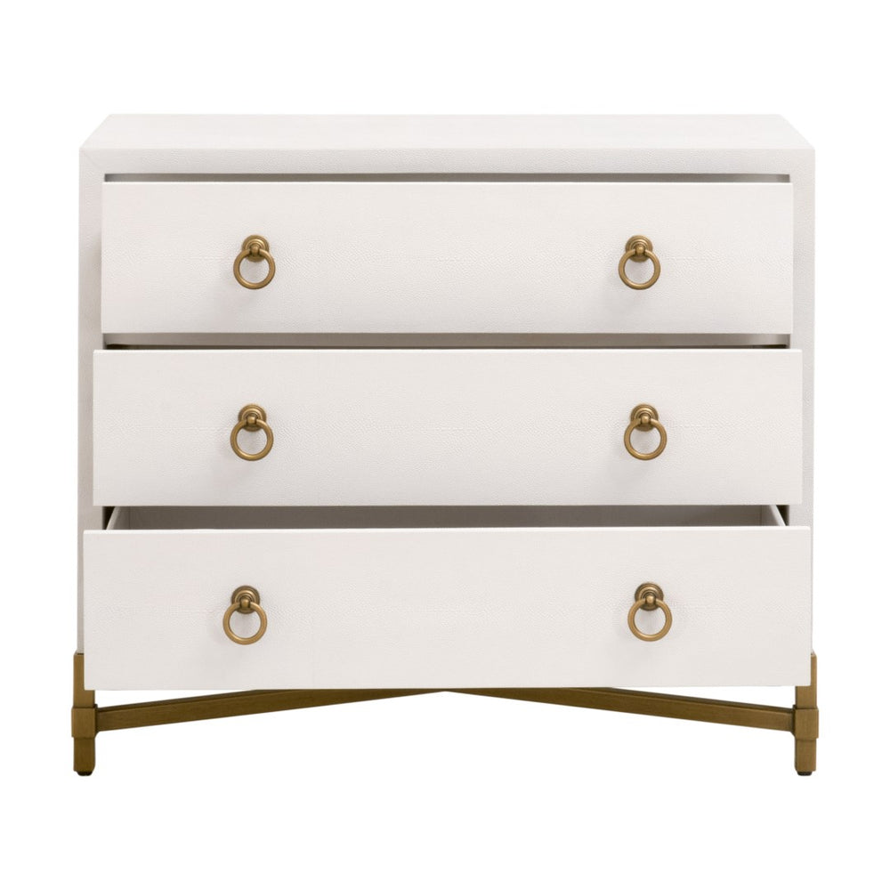 Essentials For Living Strand Shagreen 3-drawer Nightstand - Elegant Pearl White Finish With Gold Accents For Your Bedroom Pearl Shagreen,Brushed Gold Faux Shagreen Resin,Solid Acacia Wood,Plywood,Mdf,Steel Po 6120.Prl-shg/Gld