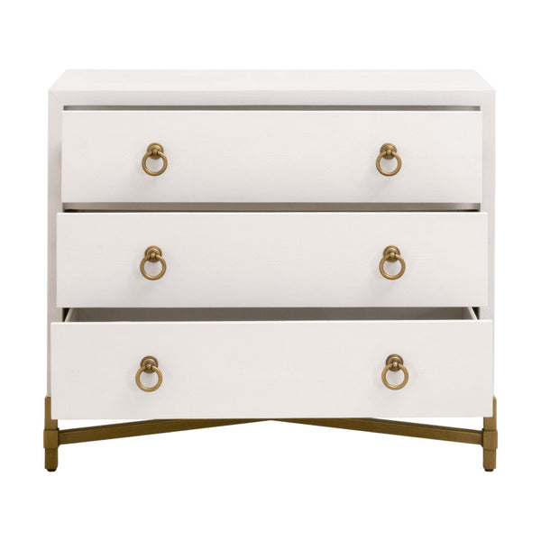 Essentials For Living Strand Shagreen 3-drawer Nightstand - Elegant Pearl White Finish With Gold Accents For Your Bedroom Pearl Shagreen,Brushed Gold Faux Shagreen Resin,Solid Acacia Wood,Plywood,Mdf,Steel Po 6120.Prl-shg/Gld