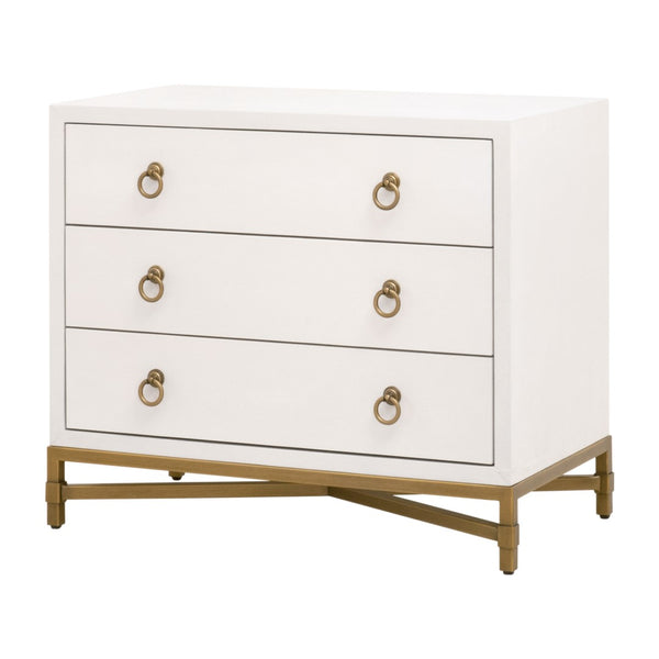 Essentials For Living Strand Shagreen 3-drawer Nightstand - Elegant Pearl White Finish With Gold Accents For Your Bedroom Pearl Shagreen,Brushed Gold Faux Shagreen Resin,Solid Acacia Wood,Plywood,Mdf,Steel Po 6120.Prl-shg/Gld