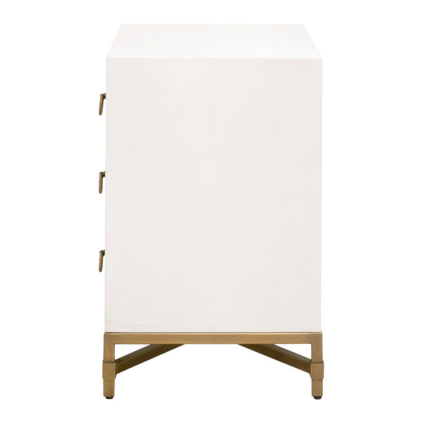 Essentials For Living Strand Shagreen 3-drawer Nightstand - Elegant Pearl White Finish With Gold Accents For Your Bedroom Pearl Shagreen,Brushed Gold Faux Shagreen Resin,Solid Acacia Wood,Plywood,Mdf,Steel Po 6120.Prl-shg/Gld