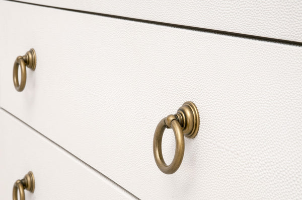 Essentials For Living Strand Shagreen 3-drawer Nightstand - Elegant Pearl White Finish With Gold Accents For Your Bedroom Pearl Shagreen,Brushed Gold Faux Shagreen Resin,Solid Acacia Wood,Plywood,Mdf,Steel Po 6120.Prl-shg/Gld