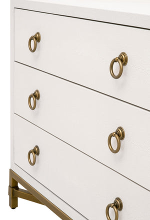 Essentials For Living Strand Shagreen 3-drawer Nightstand - Elegant Pearl White Finish With Gold Accents For Your Bedroom Pearl Shagreen,Brushed Gold Faux Shagreen Resin,Solid Acacia Wood,Plywood,Mdf,Steel Po 6120.Prl-shg/Gld