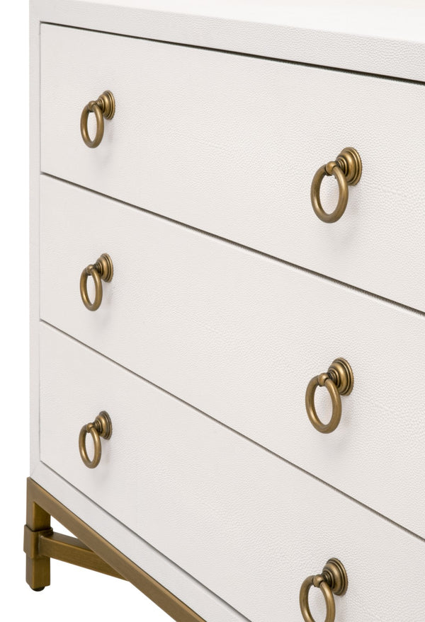Essentials For Living Strand Shagreen 3-drawer Nightstand - Elegant Pearl White Finish With Gold Accents For Your Bedroom Pearl Shagreen,Brushed Gold Faux Shagreen Resin,Solid Acacia Wood,Plywood,Mdf,Steel Po 6120.Prl-shg/Gld