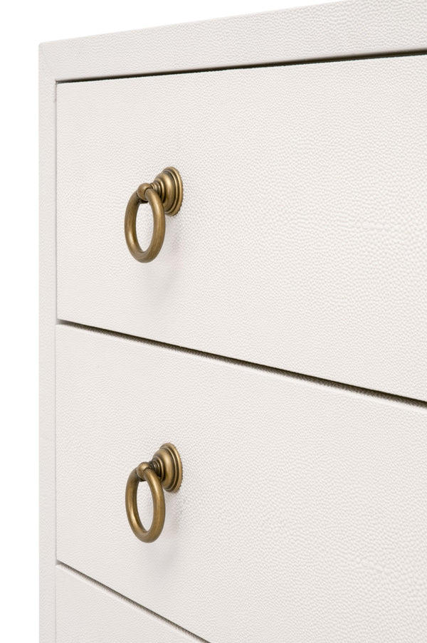 Essentials For Living Strand Shagreen 3-drawer Nightstand - Elegant Pearl White Finish With Gold Accents For Your Bedroom Pearl Shagreen,Brushed Gold Faux Shagreen Resin,Solid Acacia Wood,Plywood,Mdf,Steel Po 6120.Prl-shg/Gld