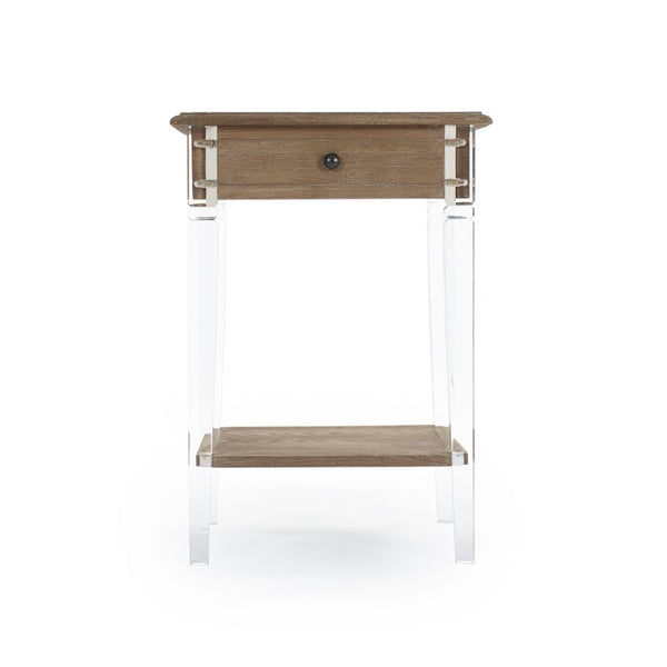 Zentique Claude Acrylic End Table with Oak Accents — Clear Modern Minimalist Side Table for Small Spaces T019 E272 ARC