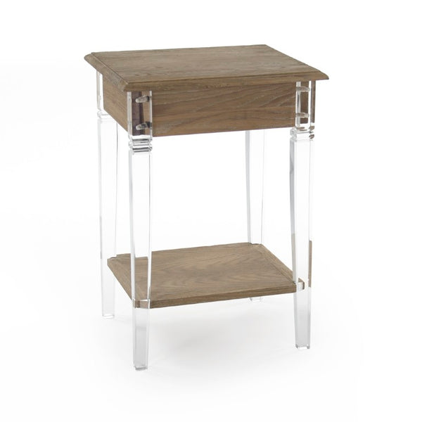 Zentique Claude Acrylic End Table with Oak Accents — Clear Modern Minimalist Side Table for Small Spaces T019 E272 ARC