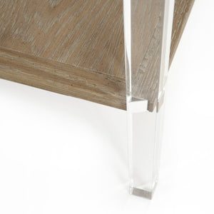 Zentique Claude Acrylic End Table with Oak Accents — Clear Modern Minimalist Side Table for Small Spaces T019 E272 ARC