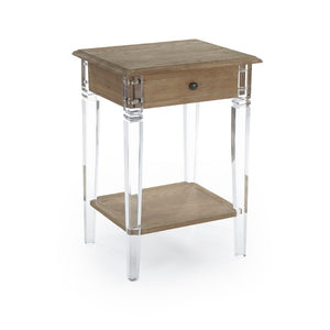 Zentique Claude Acrylic End Table with Oak Accents — Clear Modern Minimalist Side Table for Small Spaces T019 E272 ARC