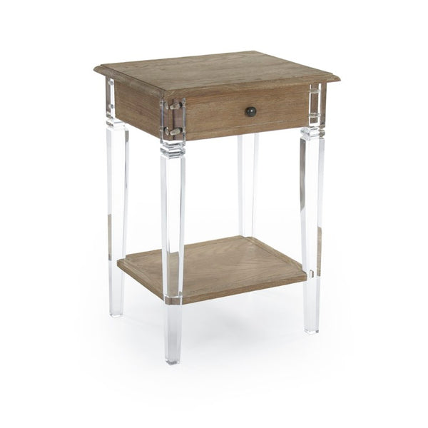 Zentique Claude Acrylic End Table with Oak Accents — Clear Modern Minimalist Side Table for Small Spaces T019 E272 ARC