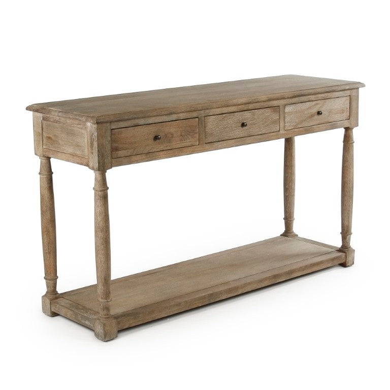 Zentique Bruno Oak Console Table — Slim 56" Entryway Console with Tapered Legs, Natural Grain & Versatile Use T069 E272