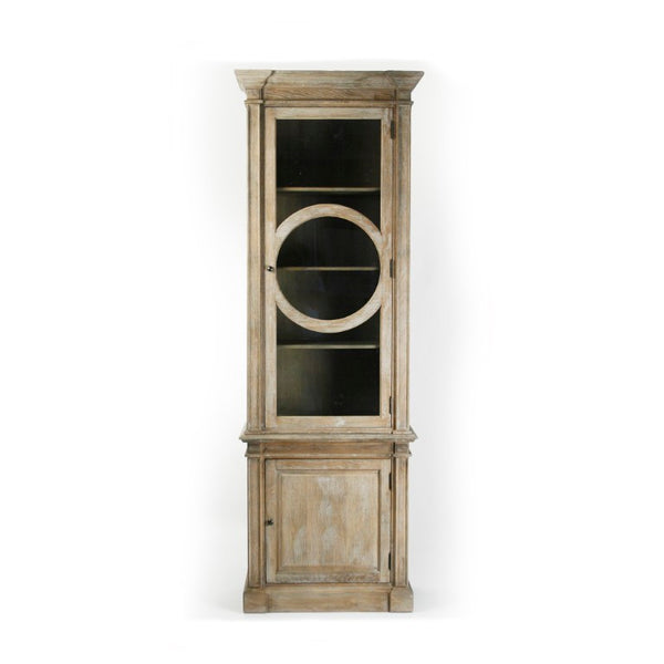 Zentique Penelope Tall Oak Cabinet with Tempered Glass Doors — Narrow 30" x 92" Storage for Living & Entryway T083 E272