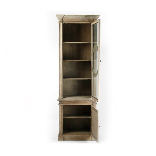 Zentique Penelope Tall Oak Cabinet with Tempered Glass Doors — Narrow 30" x 92" Storage for Living & Entryway T083 E272