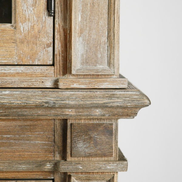Zentique Penelope Tall Oak Cabinet with Tempered Glass Doors — Narrow 30" x 92" Storage for Living & Entryway T083 E272