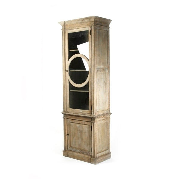 Zentique Penelope Tall Oak Cabinet with Tempered Glass Doors — Narrow 30" x 92" Storage for Living & Entryway T083 E272