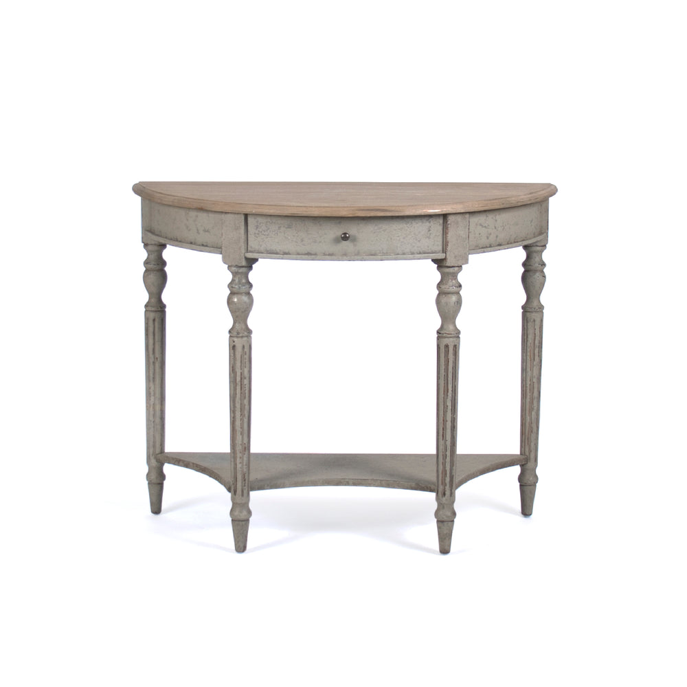 Demi Lune Wall Console Reclaimed Oak, Distressed Olive Green Birch T136 E255-3 432 Zentique