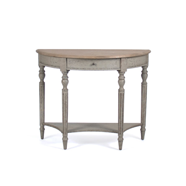 Demi Lune Wall Console Reclaimed Oak, Distressed Olive Green Birch T136 E255-3 432 Zentique