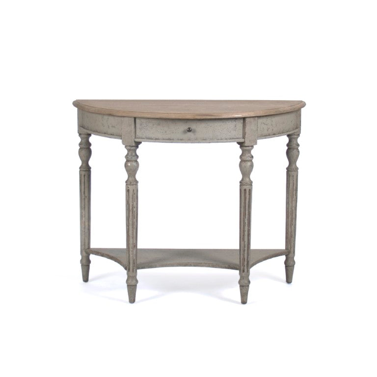 Zentique Demi Oak-Birch Wall Console — Half-Moon Entryway Shelf, Space-Saving Mountable Accent Table (39"W) T136 E255-3 432