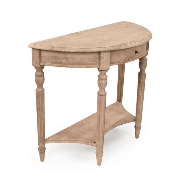 Zentique Demi Oak Wall Console Table 39"W x 32"H – Half-Moon Space-Saving Entryway Accent with Warm Finish T136 E272