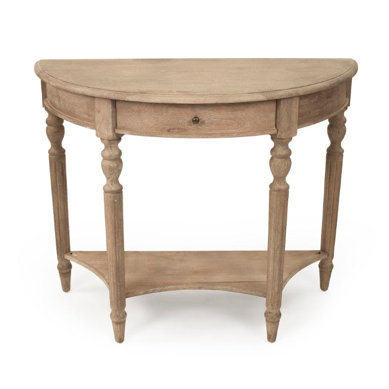 Zentique Demi Oak Wall Console Table 39"W x 32"H – Half-Moon Space-Saving Entryway Accent with Warm Finish T136 E272